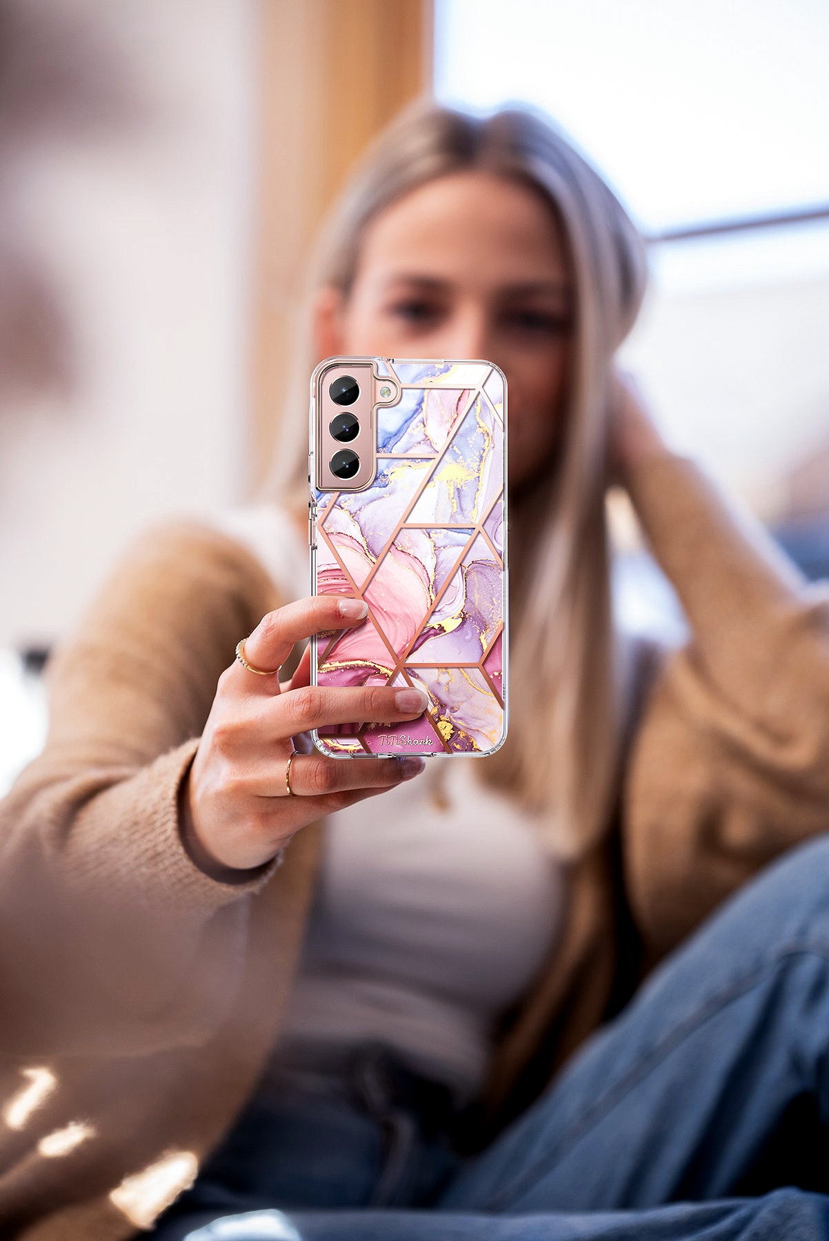 For Galaxy S22 Plus 5G Case Clear Slim Glitter Marble Shockproof Case Cover