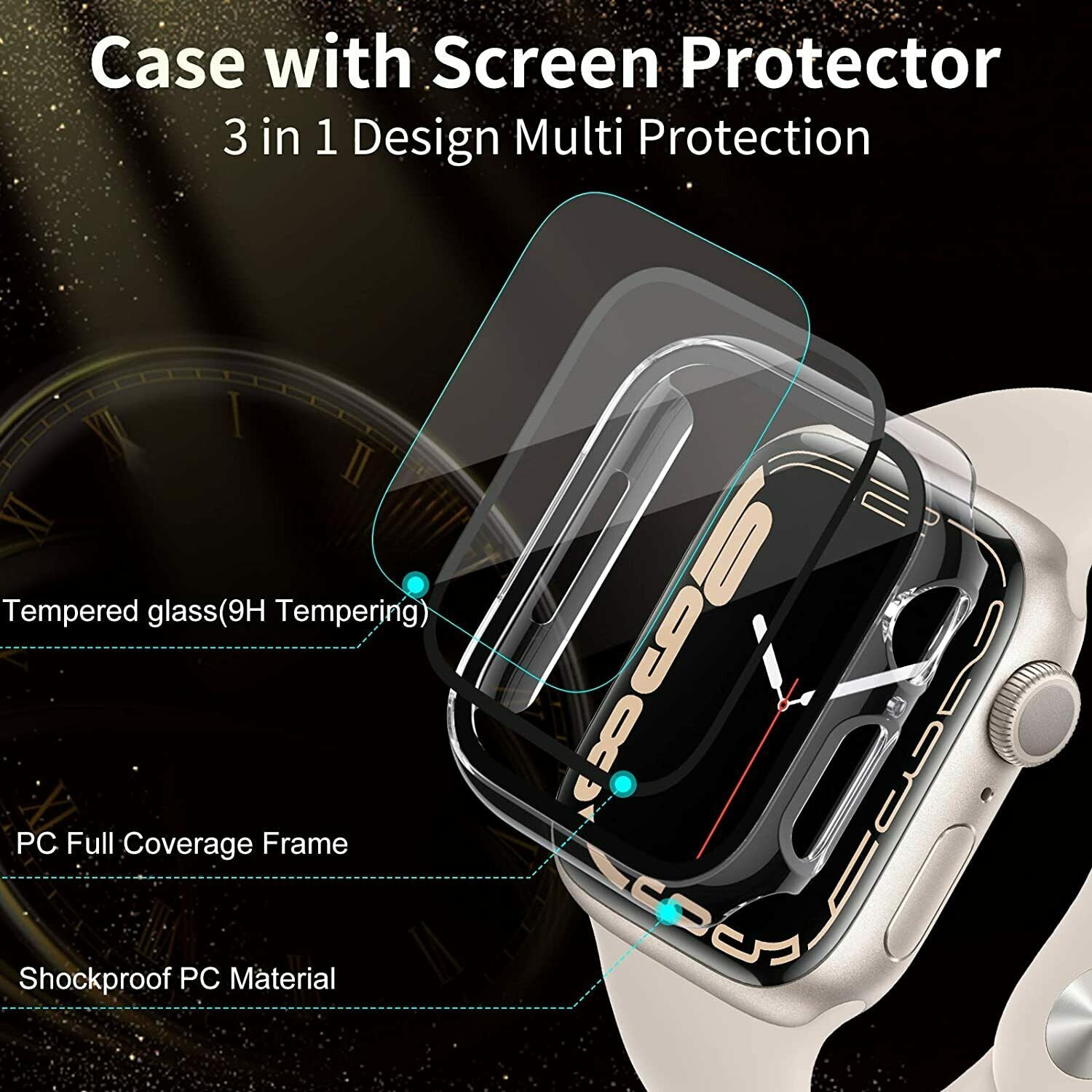2X For Apple Watch Series 7 45/41mm Clear Full Case Cover Glass Screen Protector