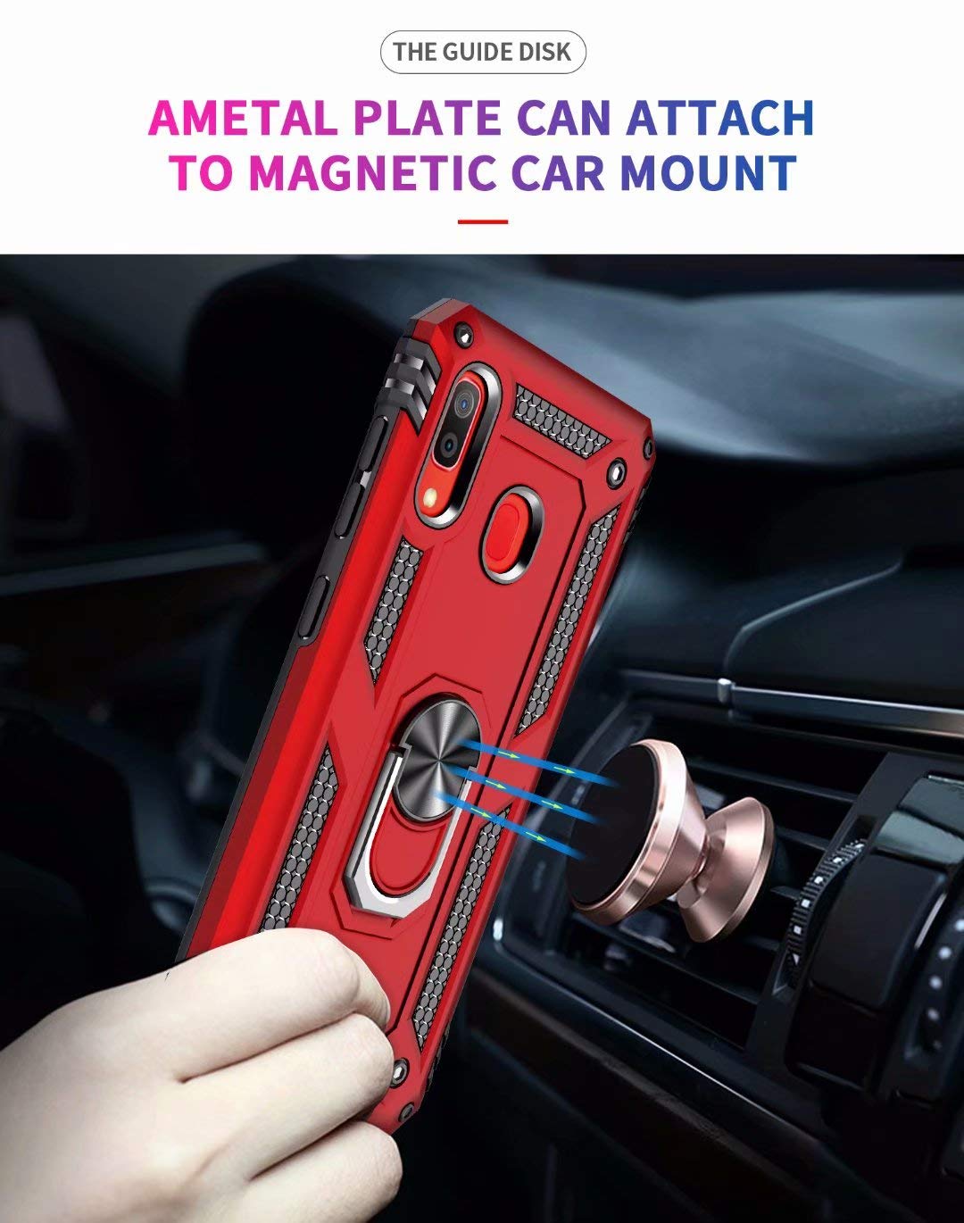 Samsung Galaxy A30 Anti Scratch Rugged Magnetic Car Mount Ring Case Heavy Duty Case Cover (Navy)