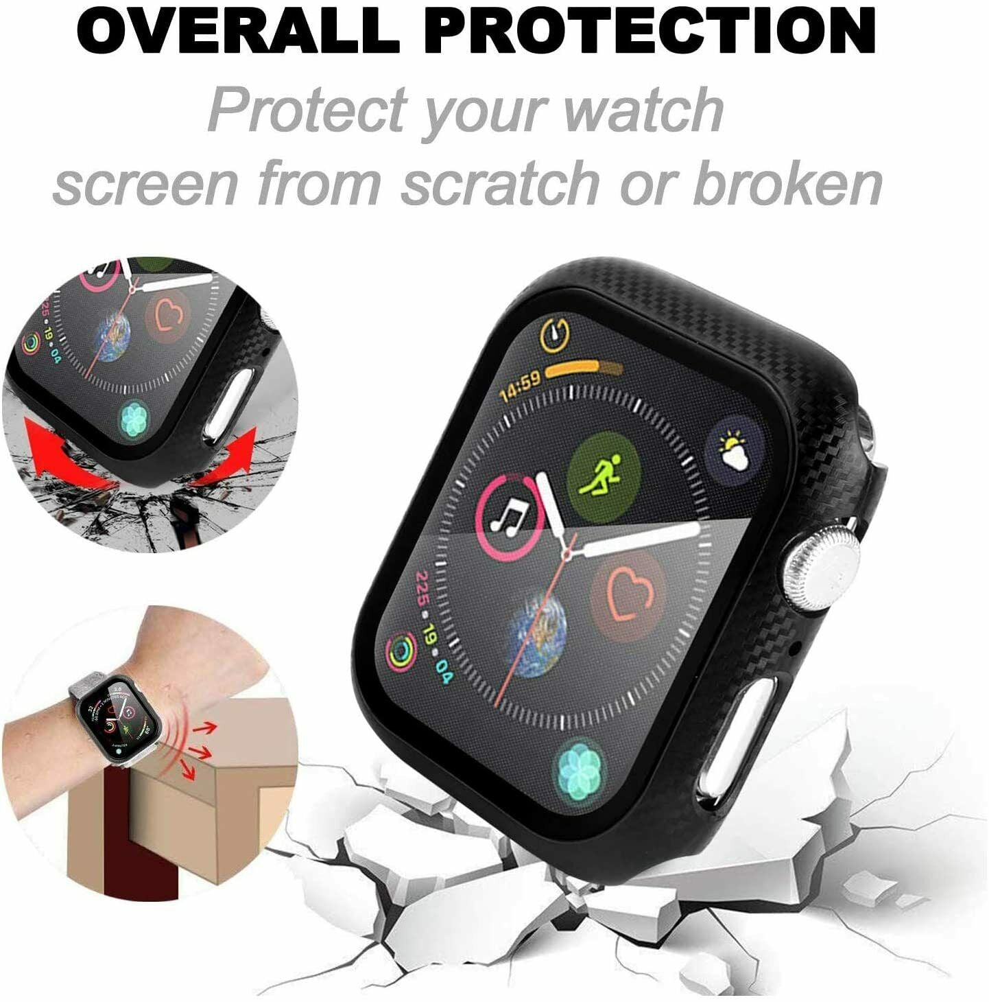 Apple Watch Series SE/6/5/4 40mm 360° TPU Carbon Fiber Full Cover Tempered Glass Case