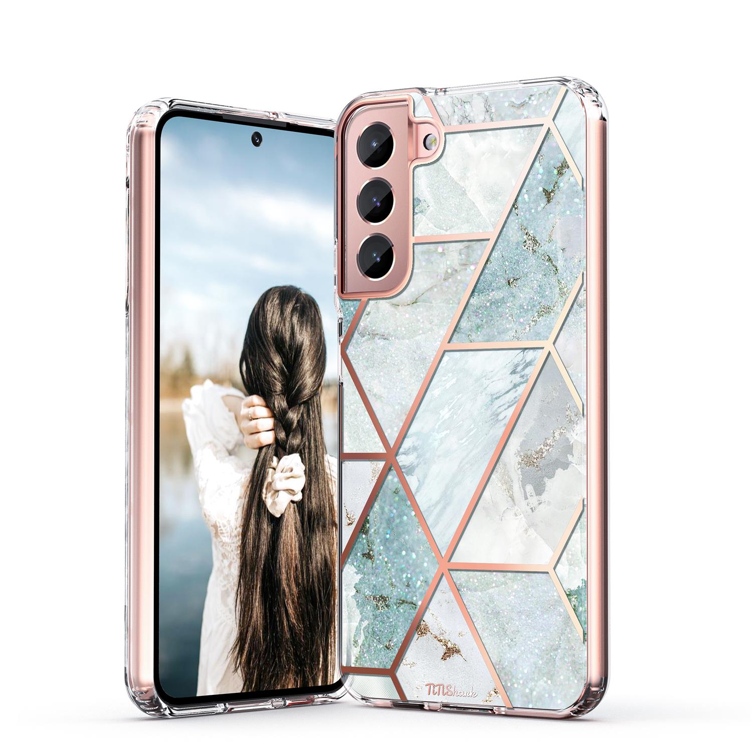 For Galaxy S22 Plus 5G Case Clear Slim Glitter Marble Shockproof Case Cover