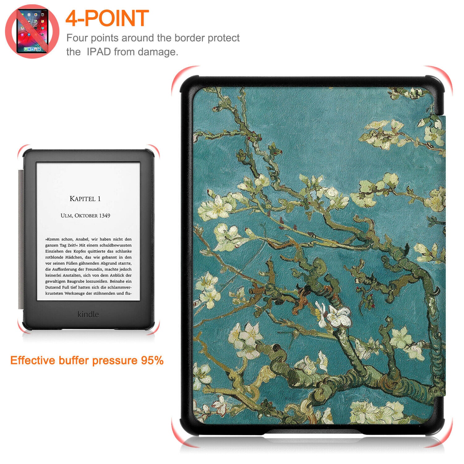 New Amazon Kindle 2019 10th 6" Inch Case Smart Flip Leather Back Slim Cover-Flower