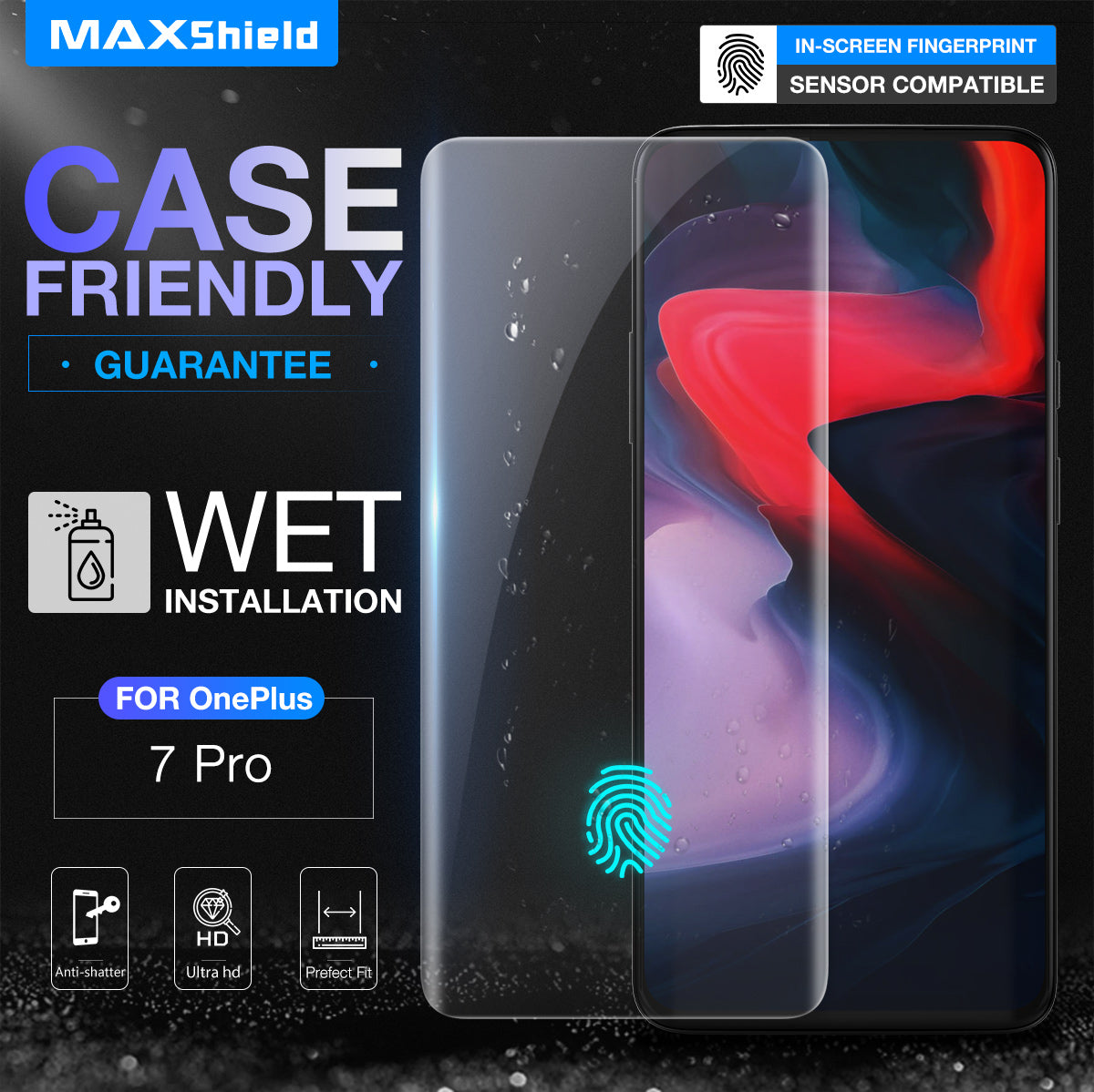 OnePlus 7 Screen Protector, MaxShield HD Aqua Crystal for OnePlus 7