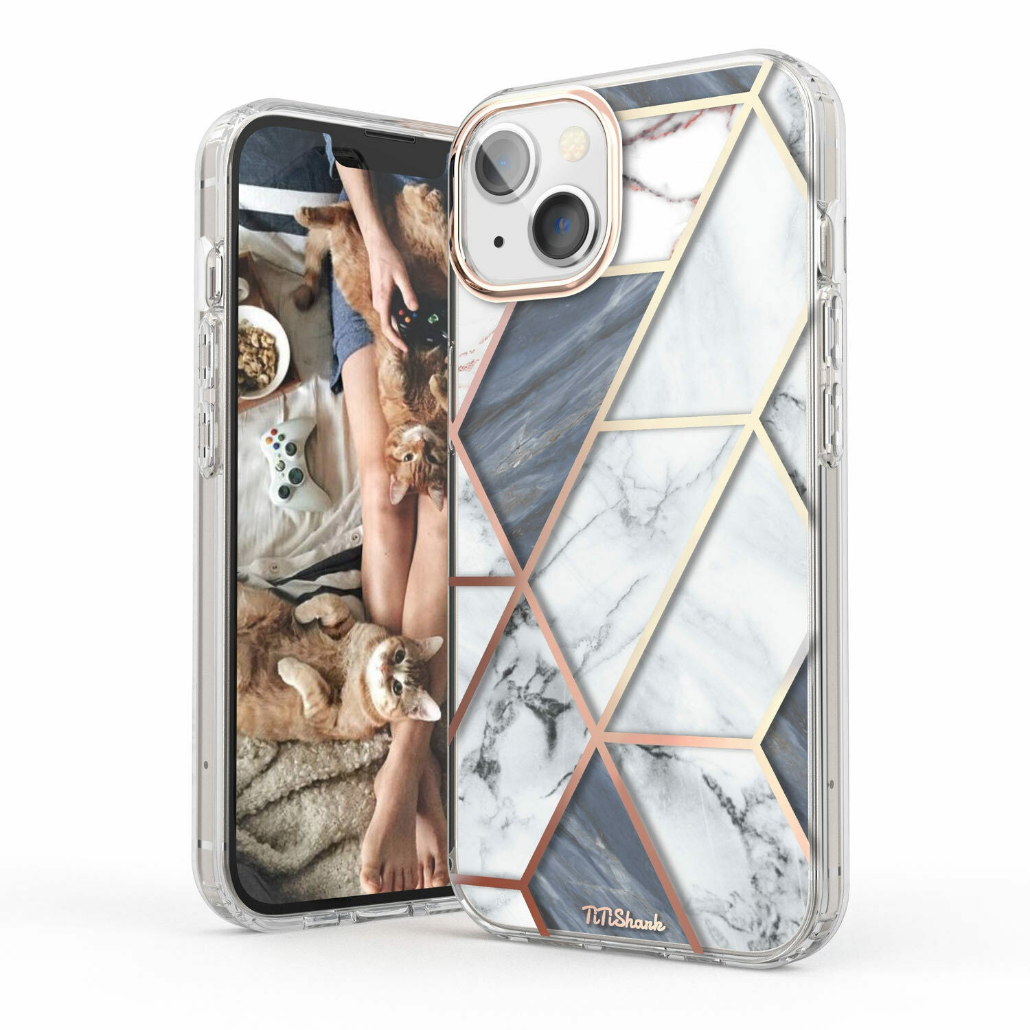 For iPhone 13 Pro Max Case Clear Marble Cute Glitter Shockproof Hard Cover