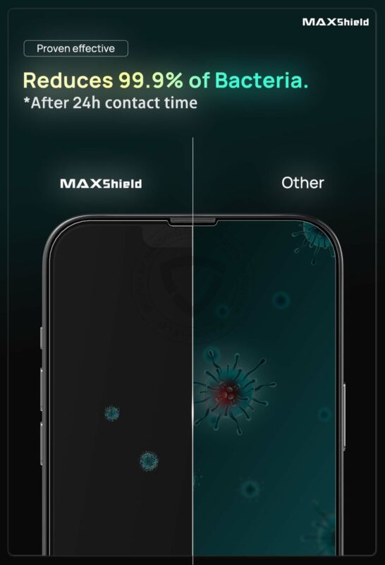 For iPhone 12 13 Pro MAX MAXSHIELD Tempered Glass Antimicrobial Screen Protector