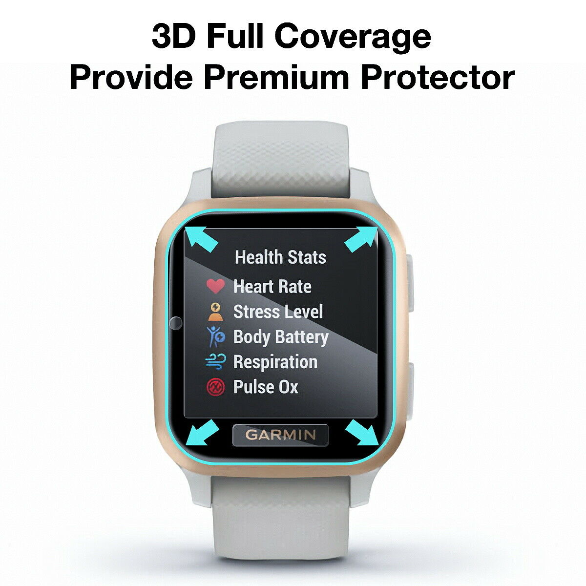 2X For Garmin Venu SQ Music Screen Protector 3D Full Cover Glass Film Watch