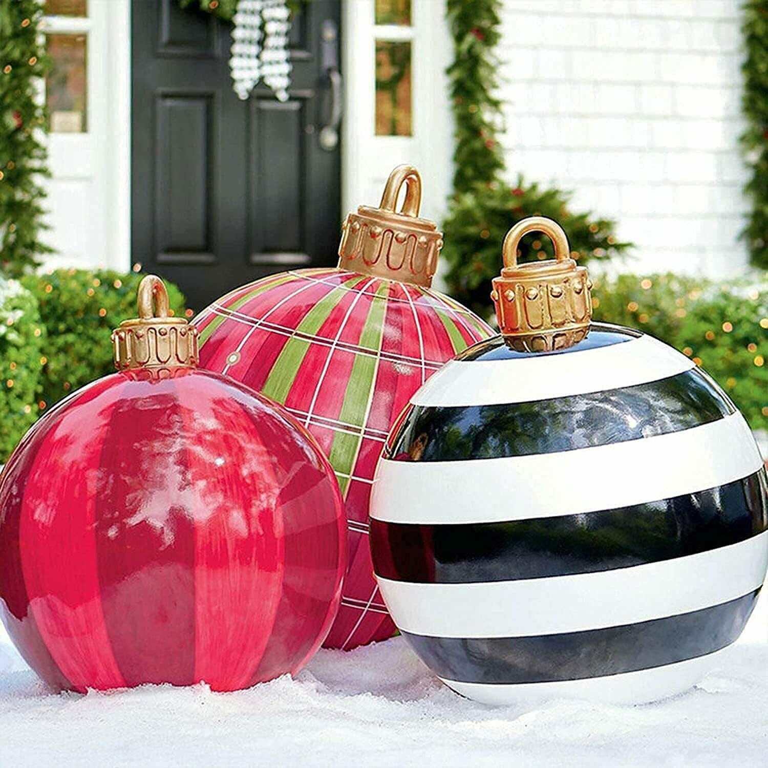 60cm Outdoor PVC Inflatable Ball Toy Christmas Ball Xmas Tree Decor No Lights