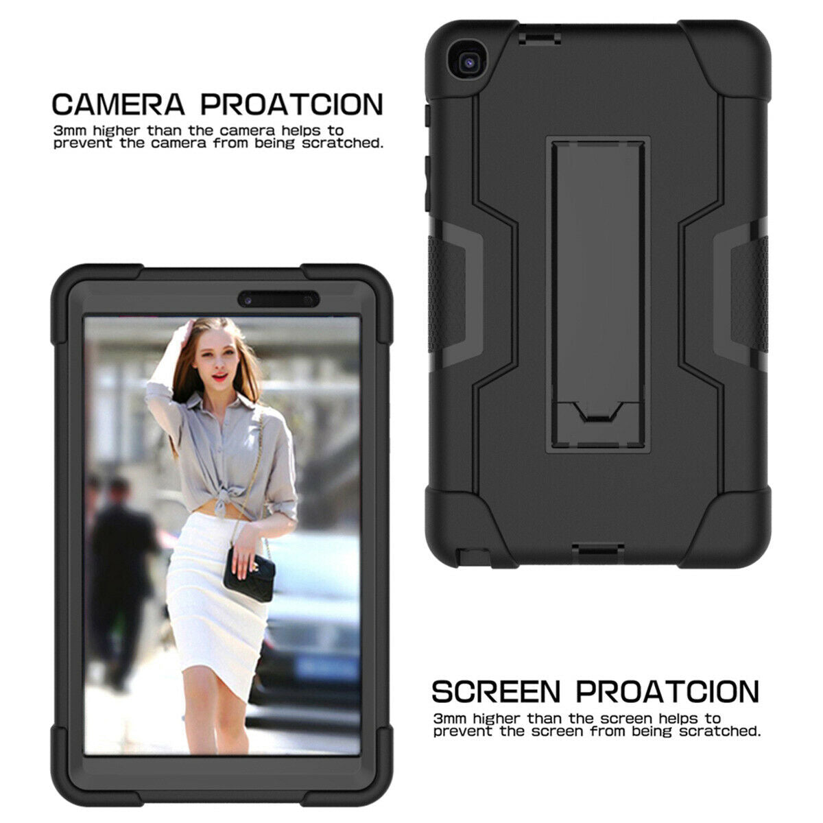 For Samsung Tab A 8.0 2019 SM-P200 P205 Military Hybrid Shockproof Stand Case