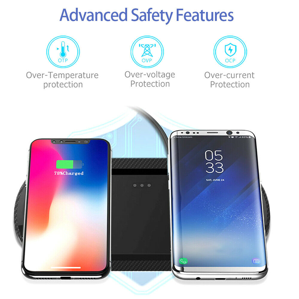 Dual Wireless Charger Phone Fast Charging Pad Mat For iPhone Samsung Galaxy AU For Double 10W-White