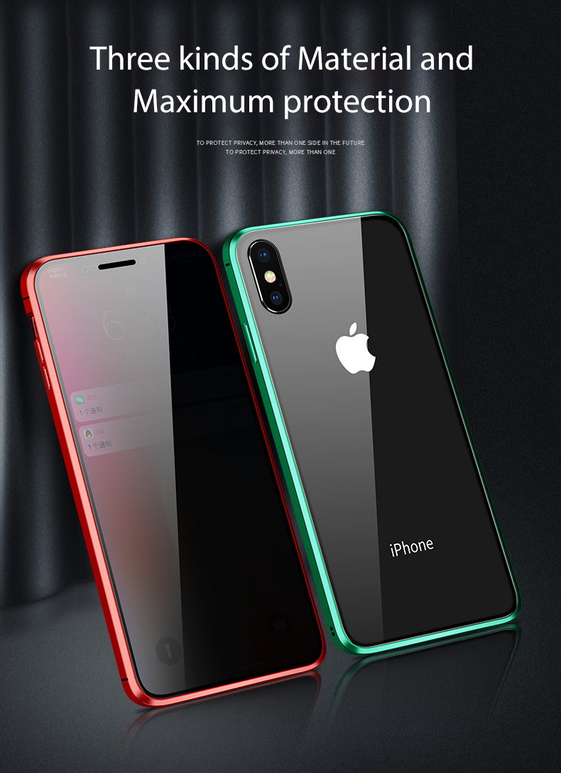 iPhone XS  Case Magnetic Metal Anti Spy Tempered Glass Cover