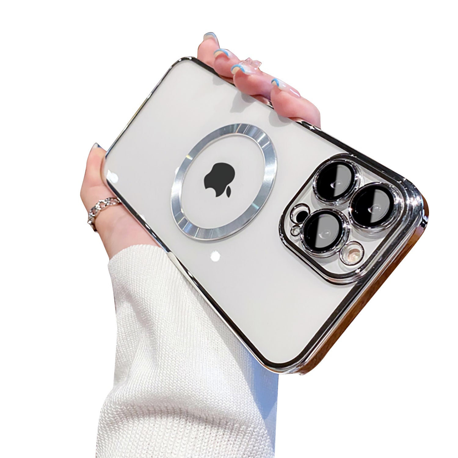 For iPhone 13 14 Pro Max Plus Case Clear Mag safe Plating TPU Magnetic Slim Cover