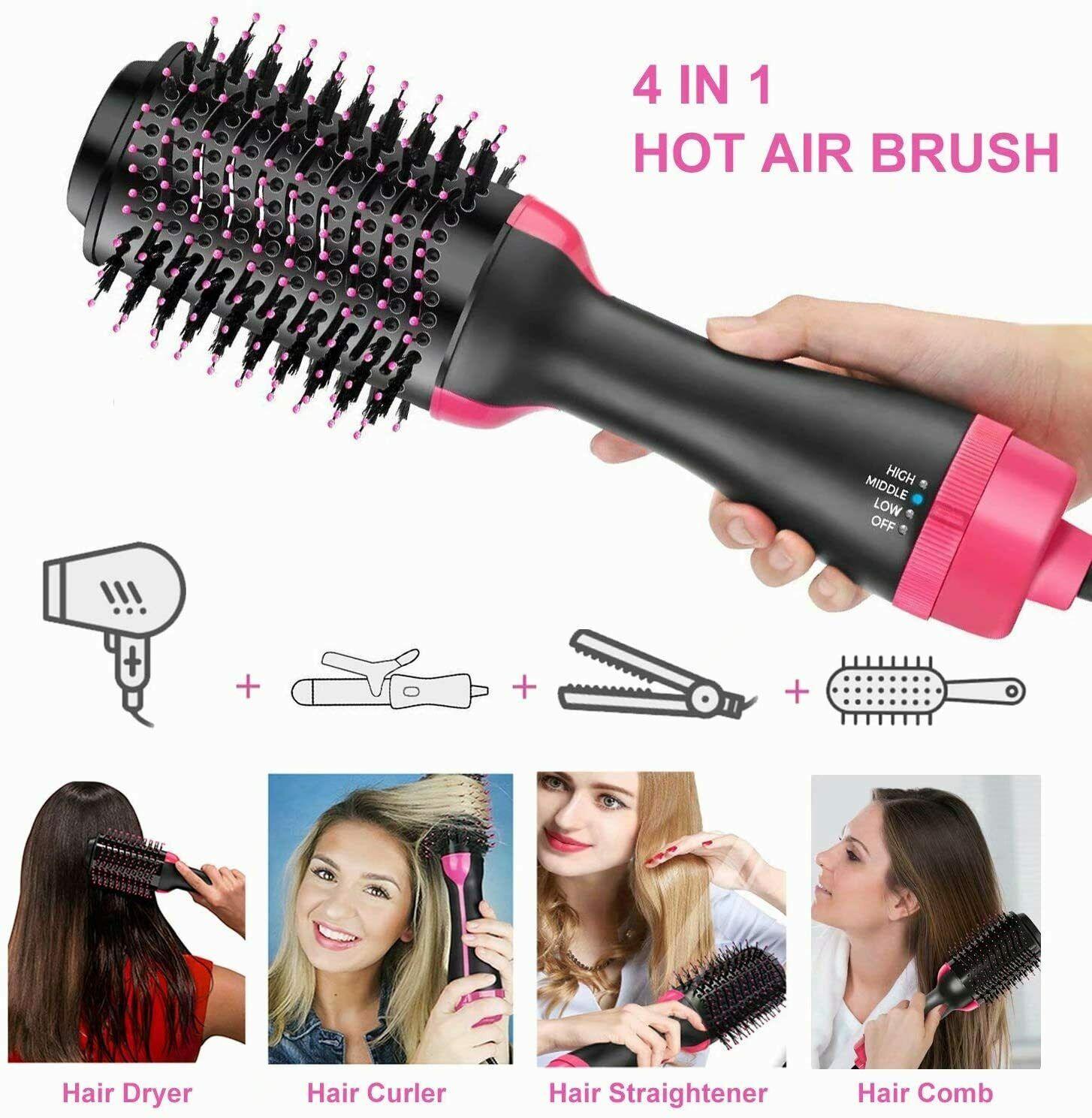 One-Step Hair Dryer 4in1 Styler Volumizer Straightener Curler Comb Hot Air Brush