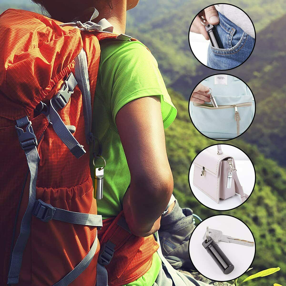 Mini Small Aluminum Pill Box Container Bottle Keyring Stash Waterproof Organiser