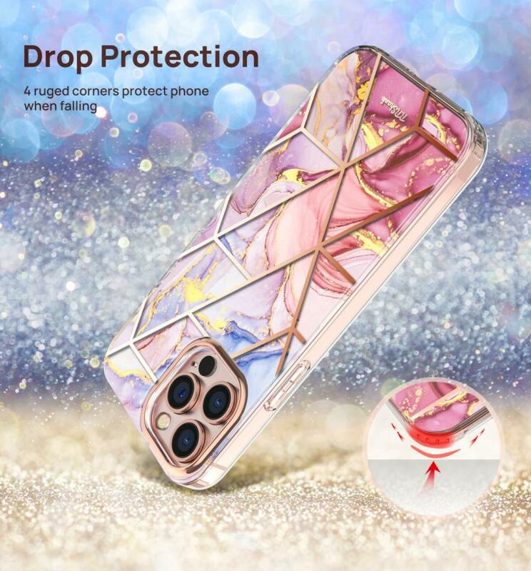 For iPhone 13 Pro Max Case Clear Marble Cute Glitter Shockproof Hard Cover