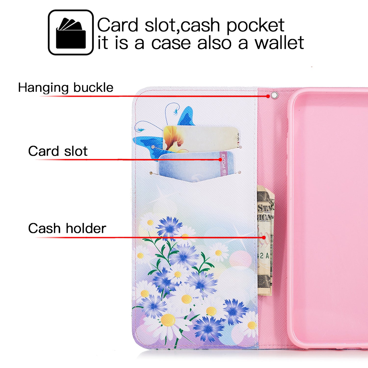 Samsung Galaxy A30 Wallet Leather Case Flip Magnetic Card Slot Cover-Blue Butterfly