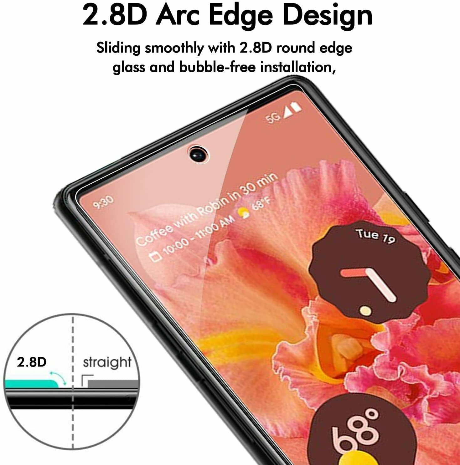 2 Pack Fr Google Pixel 6 Tempered Glass Screen Protector + Camera Lens Protector