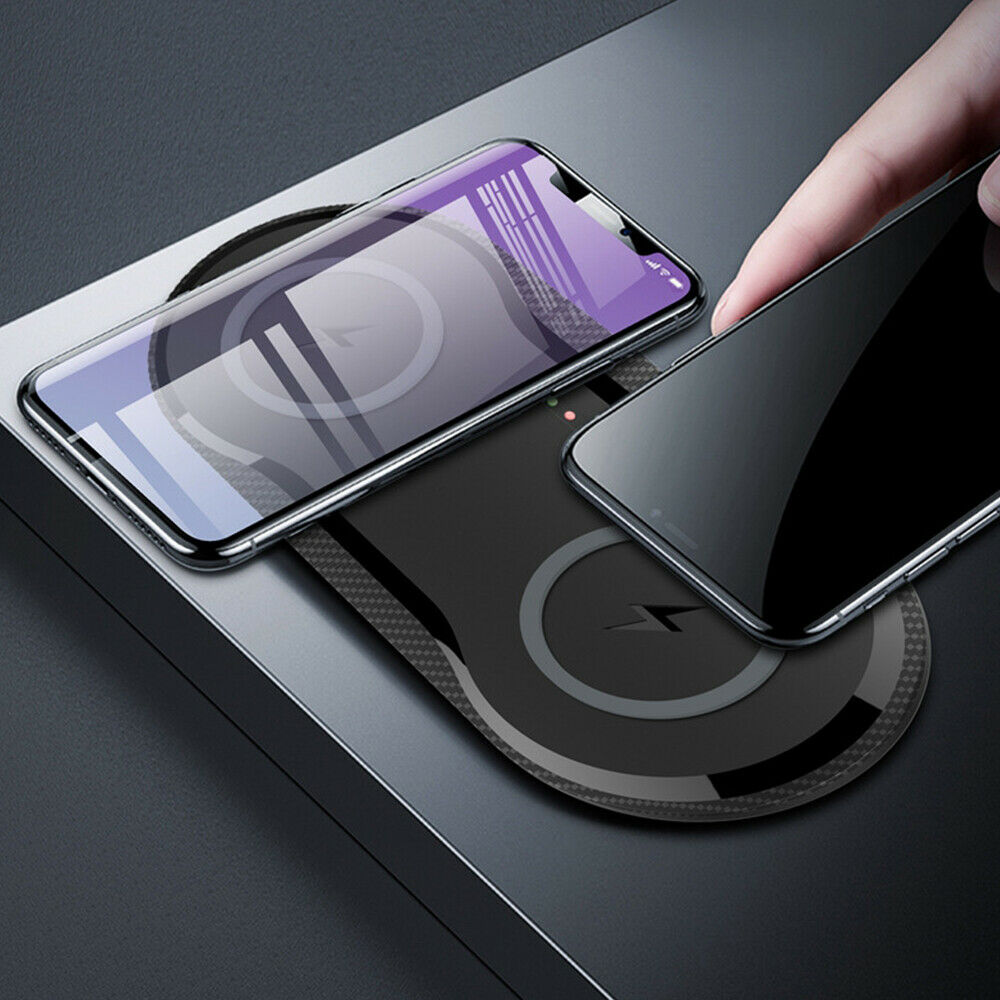 Dual Wireless Charger Phone Fast Charging Pad Mat For iPhone Samsung Galaxy AU For Double 10W-White