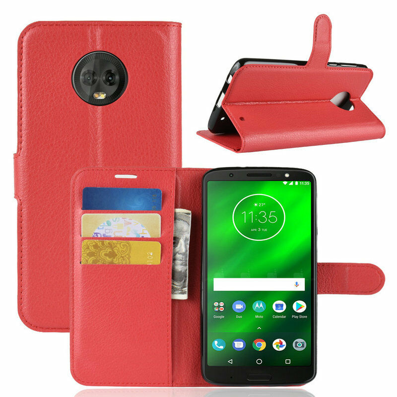 Premium Leather Wallet Flip Case Cover For Motorola Moto G6 Play