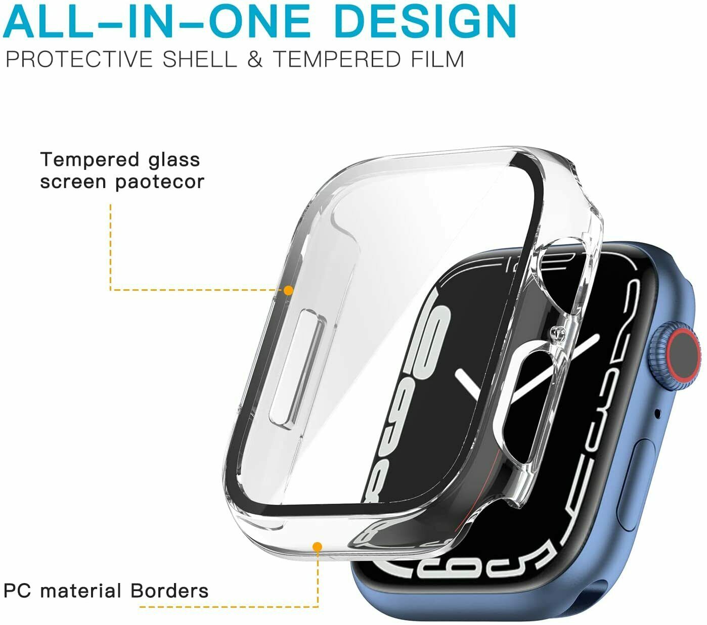 For Apple Watch iWatch Series7 Clear Case Full Cover Screen Protector 41/45mm