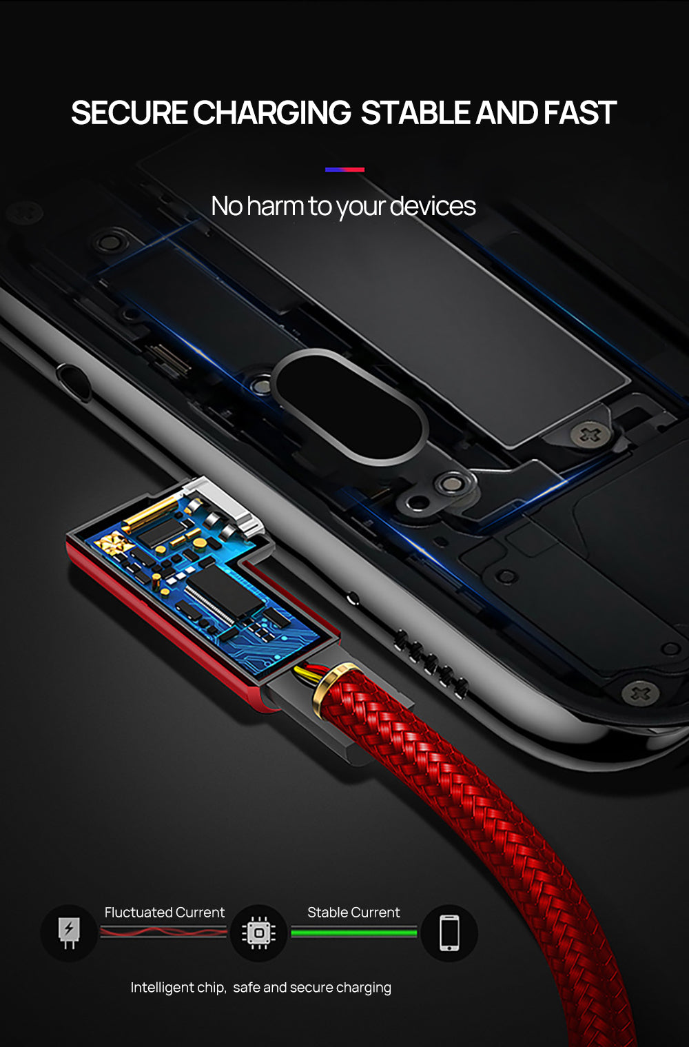 3 in 1 90 Degree Lightning USB Charger Charging Cable Cord For iPhone-Red