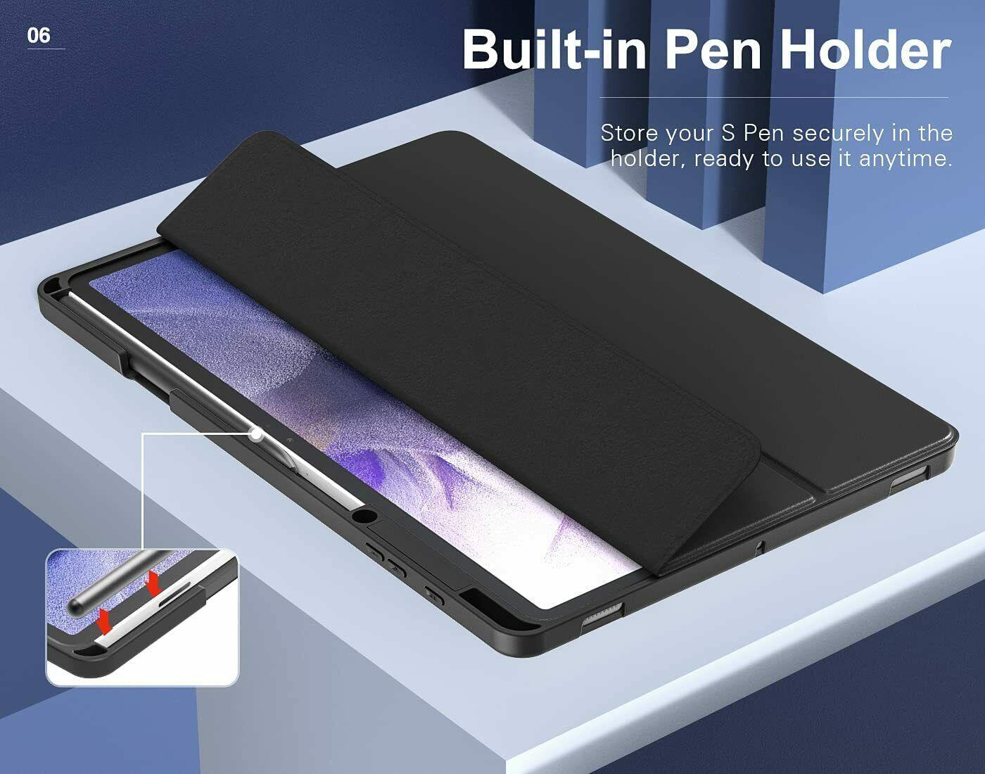 ForGalaxy Tab S7 FE  Case Smart Leather Magnetic Stand Case Cover With Pen holder