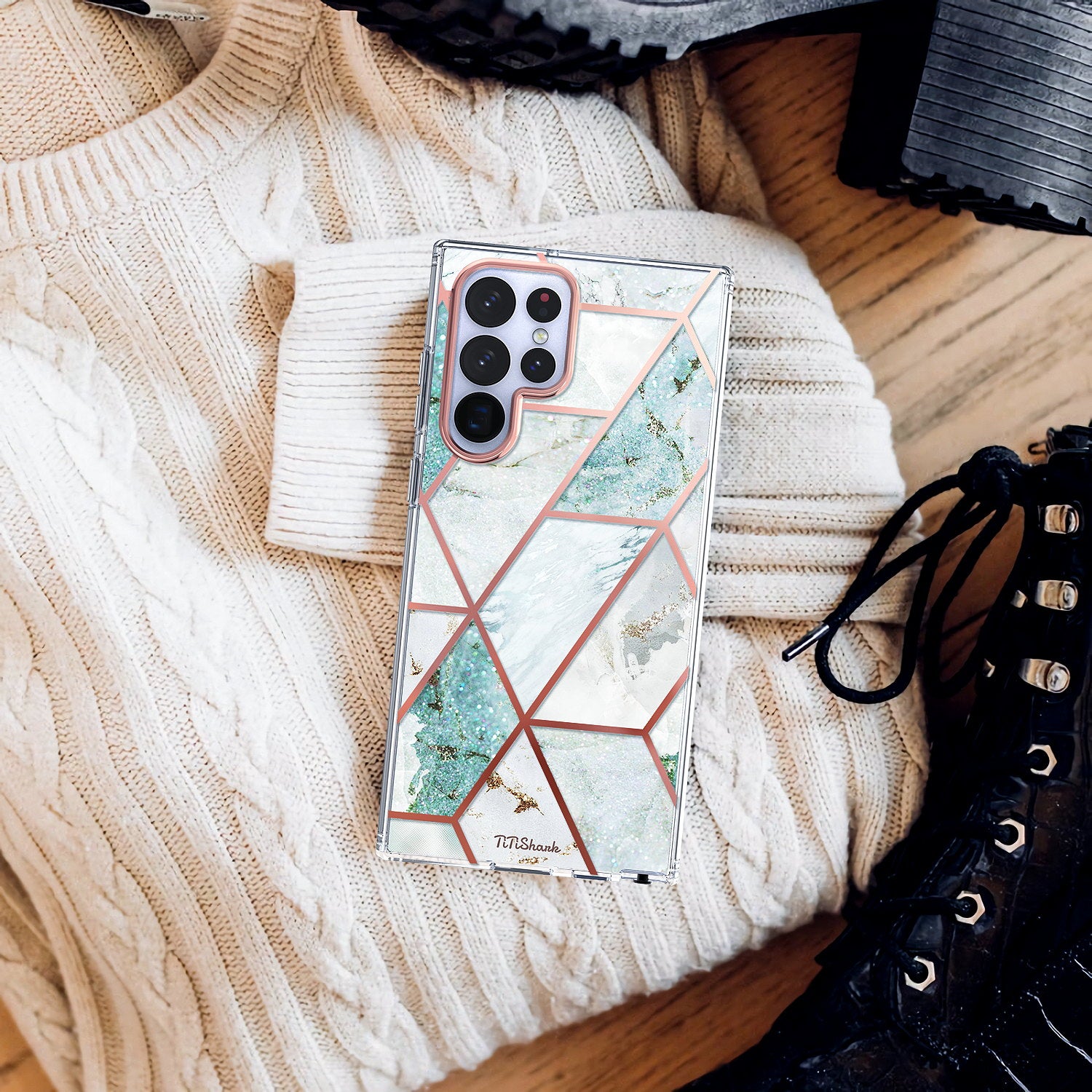 For Galaxy S22 Ultra 5G Case Clear Slim Glitter Marble Shockproof Case Cover