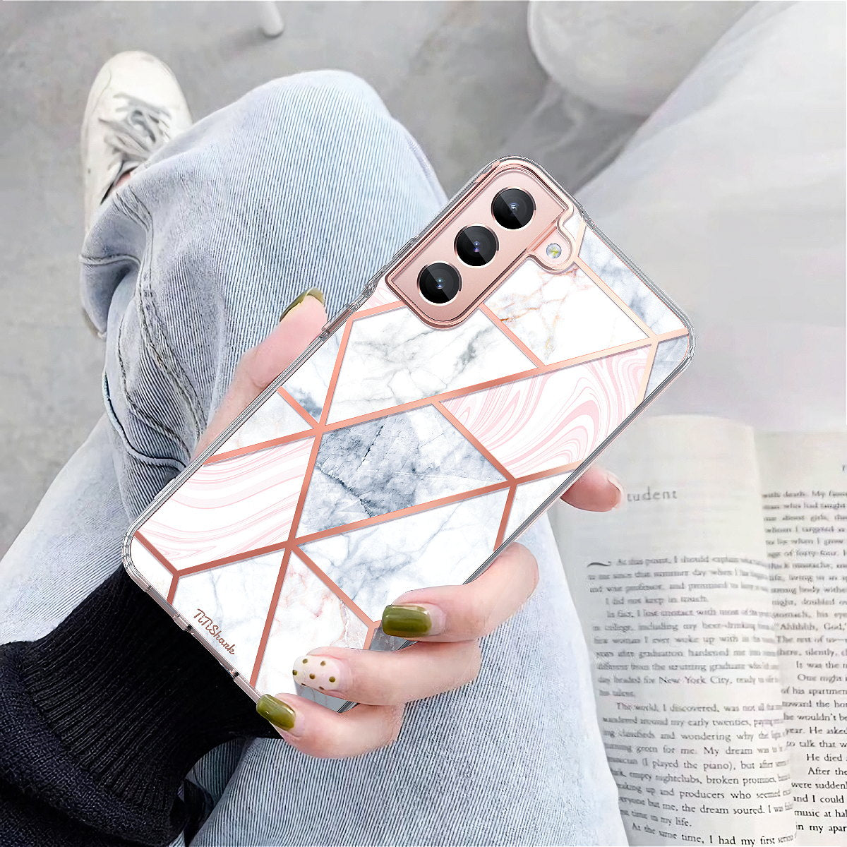 For Galaxy S22 Plus 5G Case Clear Slim Glitter Marble Shockproof Case Cover