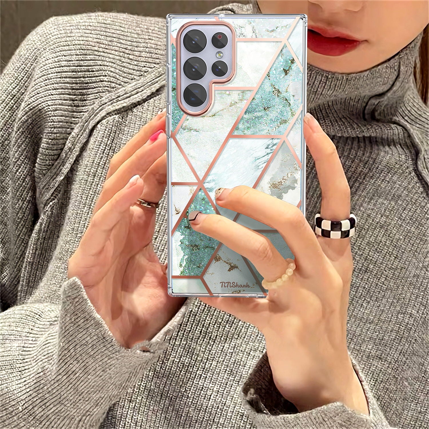 For Galaxy S22 Ultra 5G Case Clear Slim Glitter Marble Shockproof Case Cover