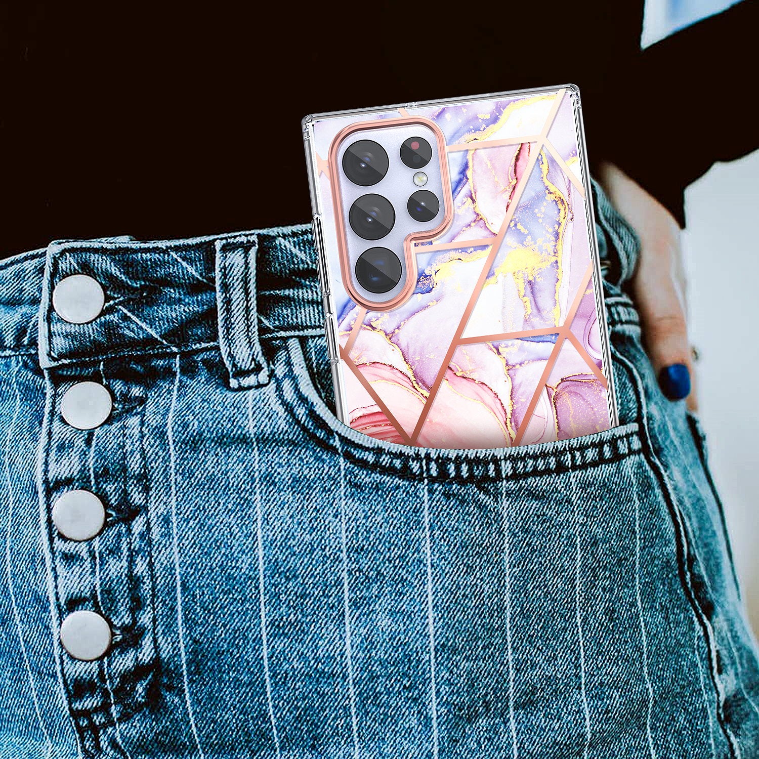 For Galaxy S22 Ultra 5G Case Clear Slim Glitter Marble Shockproof Case Cover