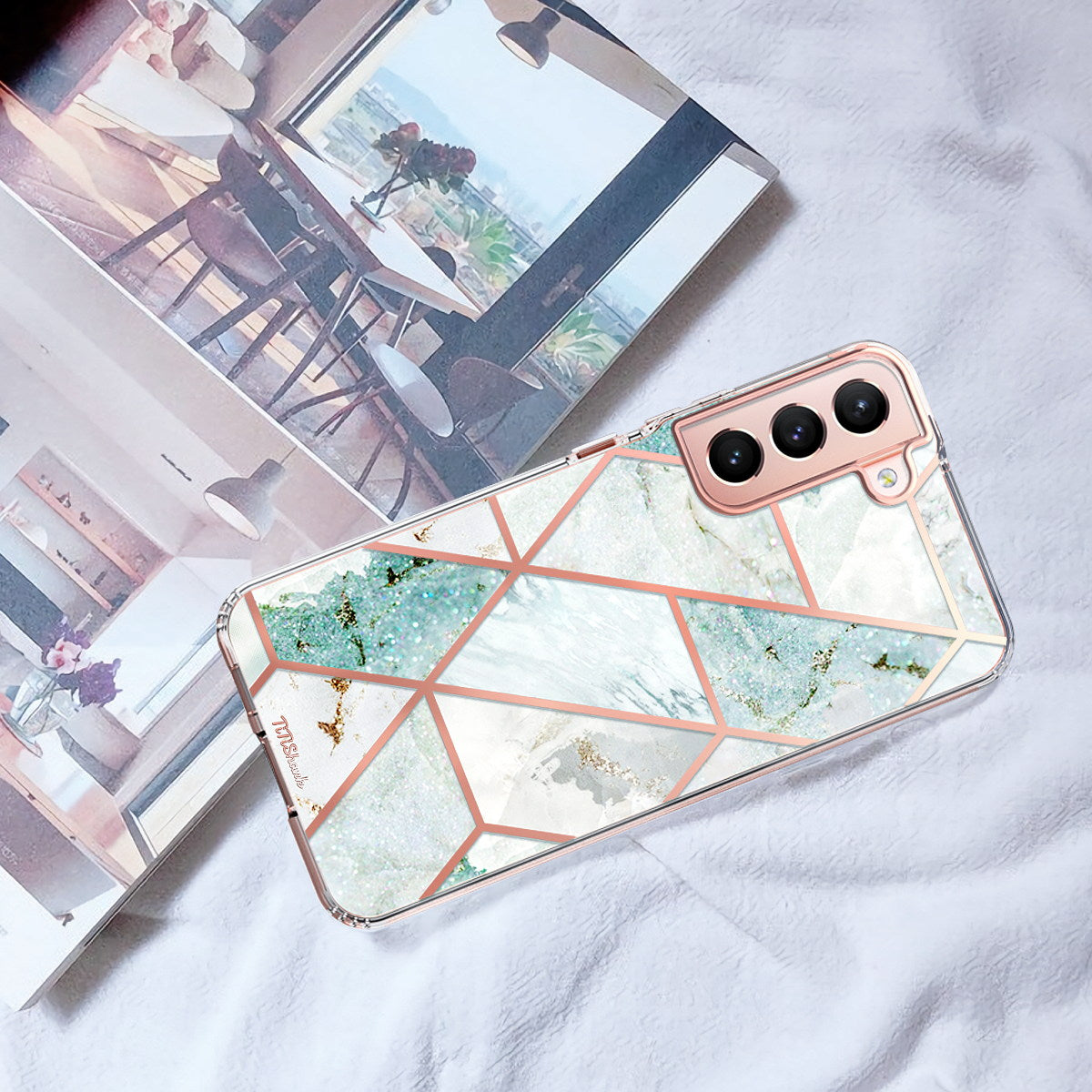 For Galaxy S22 Plus 5G Case Clear Slim Glitter Marble Shockproof Case Cover