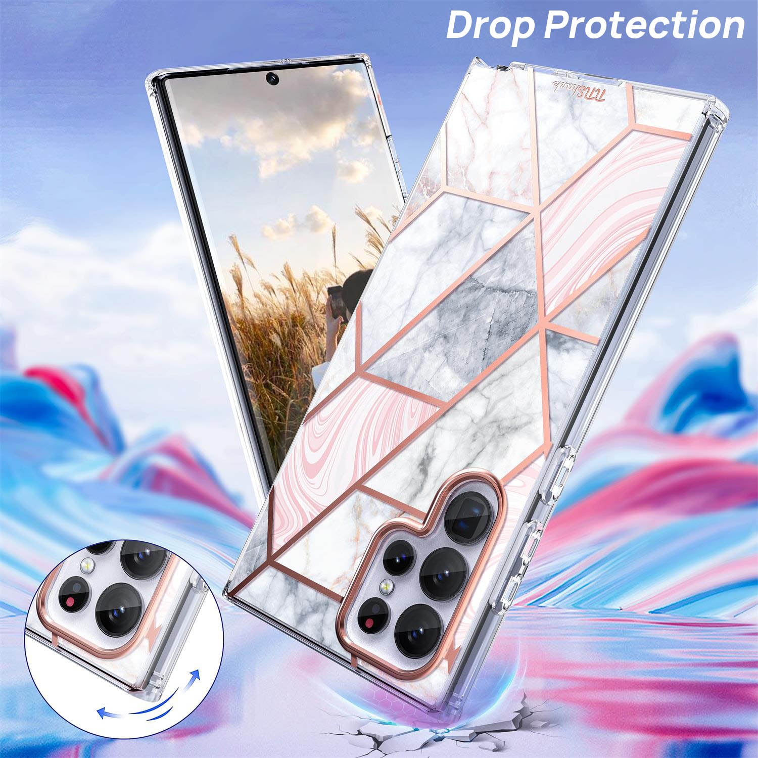 For Galaxy S22 Ultra 5G Case Clear Slim Glitter Marble Shockproof Case Cover