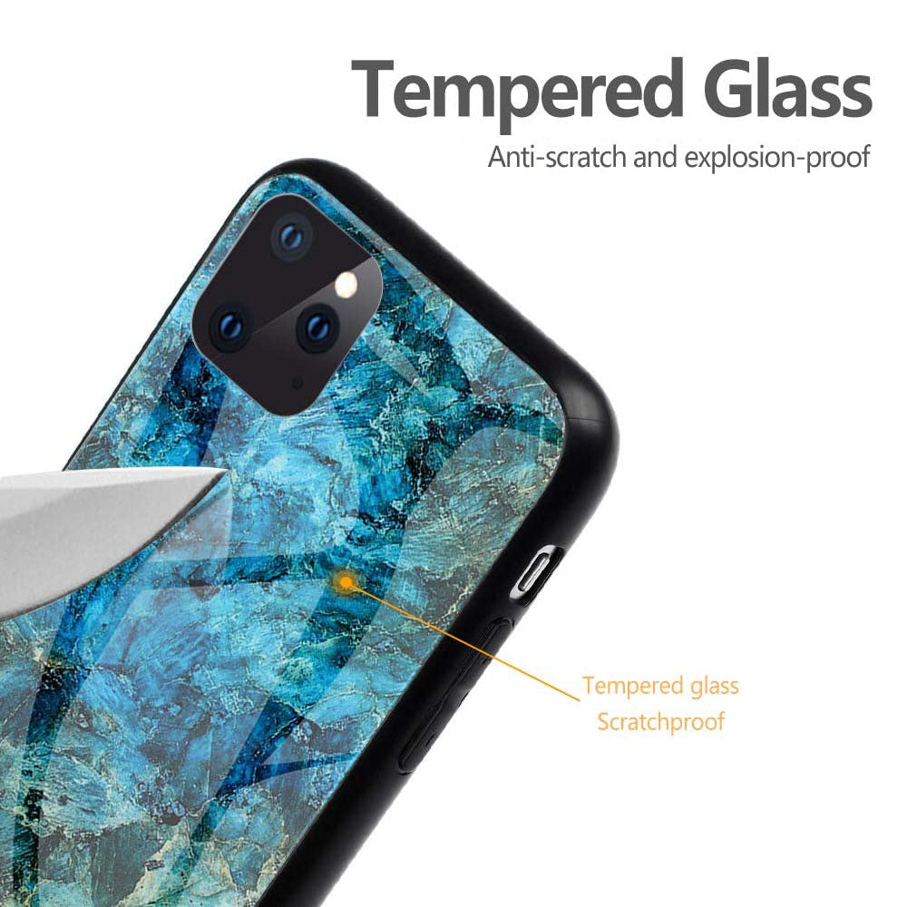 For iPhone 12 Mini Case Shockproof Glass Marble Soft Tough Cover