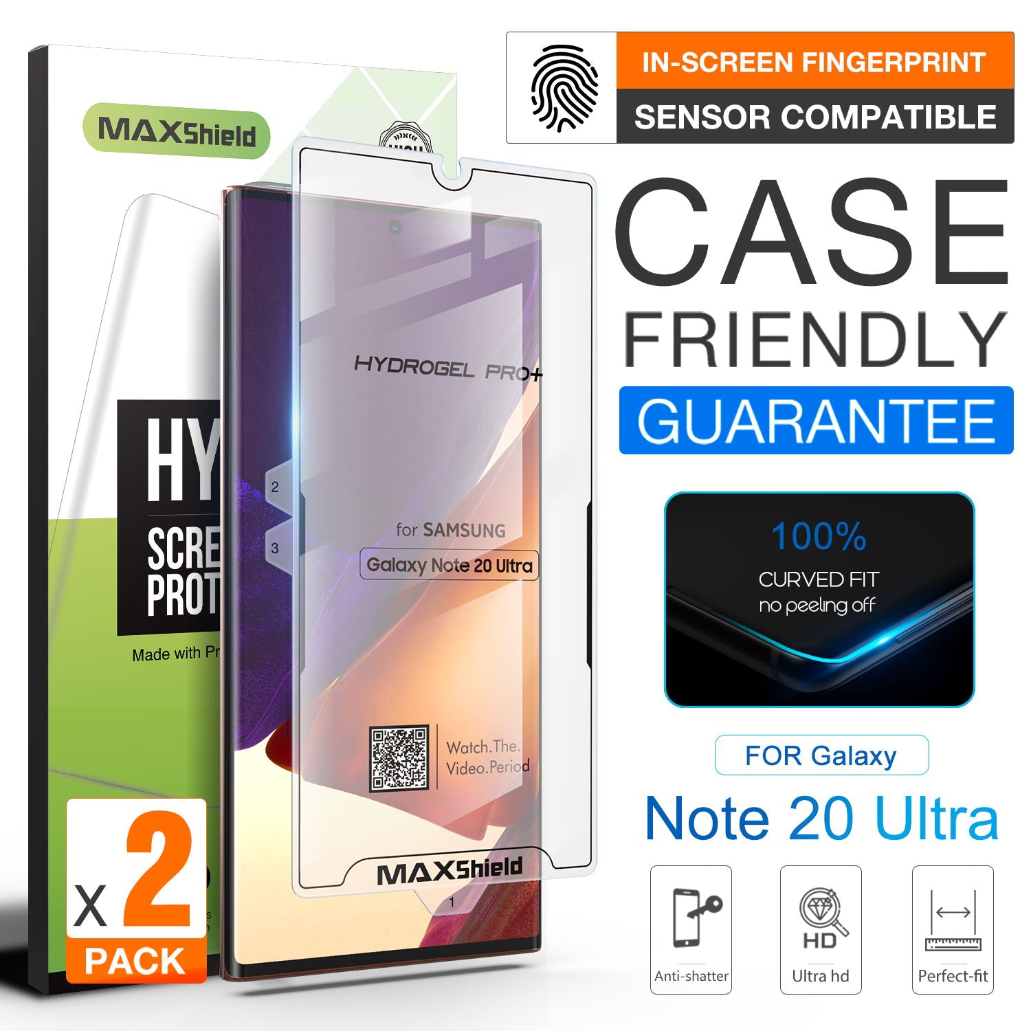 2X GALAXY NOTE 20 Ultra 4G 5G MAXSHIELD Hydrogel Film Screen Protector