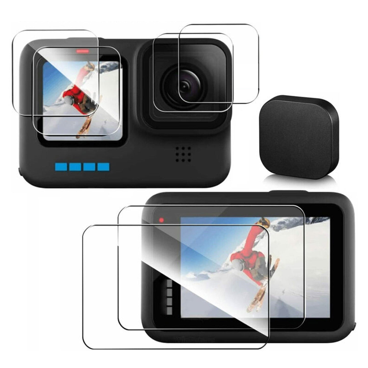 For GoPro Hero 8 11 Black Glass Camera Lens Screen protector+Lens Cover Cap