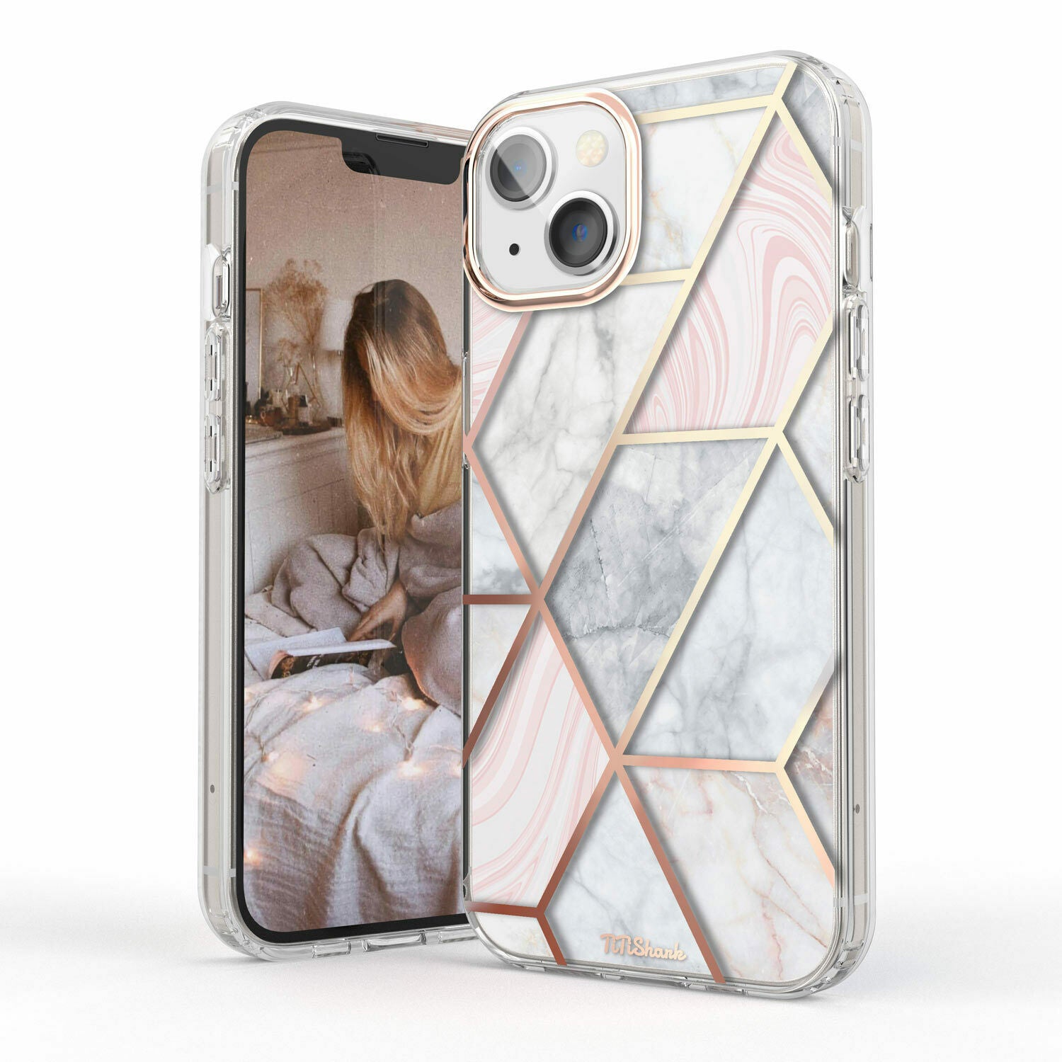 For iPhone 13 Pro Max Case Clear Marble Cute Glitter Shockproof Hard Cover