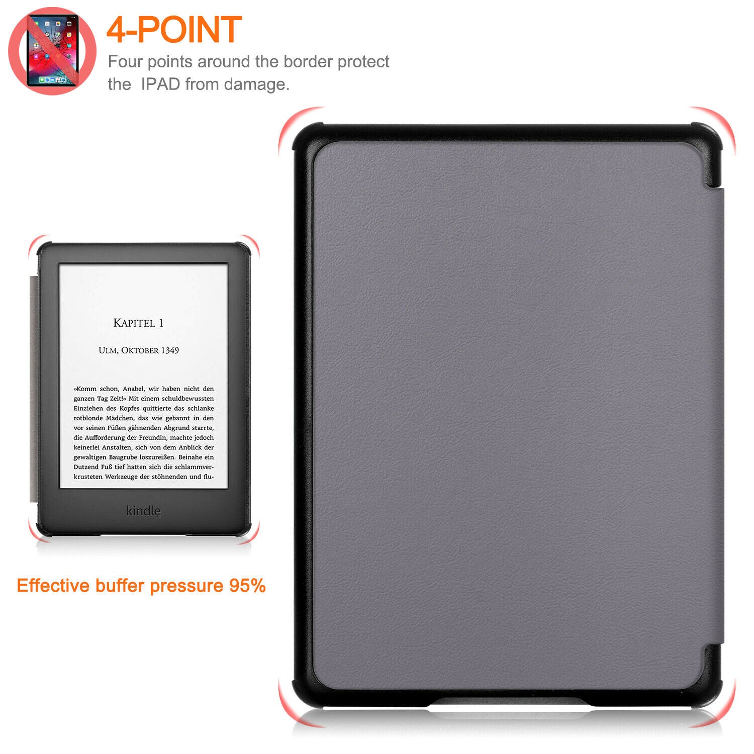 New Amazon Kindle 2019 10th 6" Inch Case Smart Flip Leather Back Slim Cover-Grey