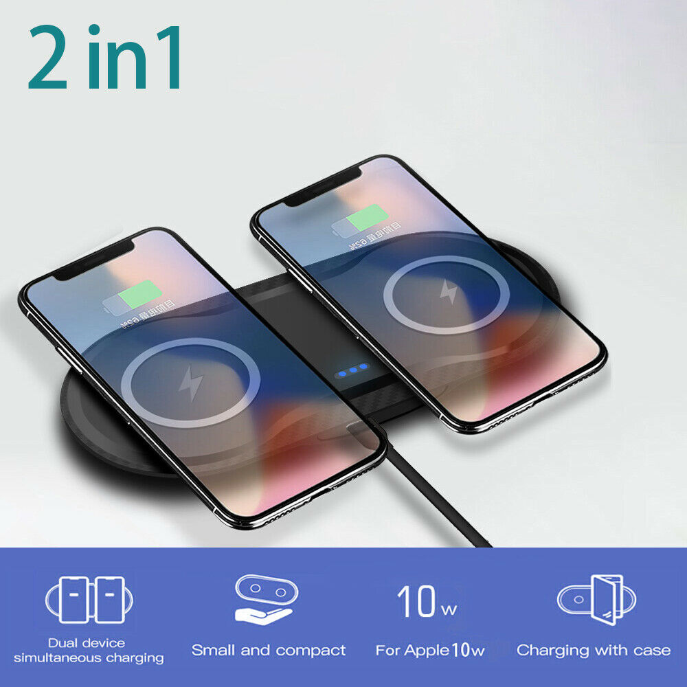 Dual Wireless Charger Phone Fast Charging Pad Mat For iPhone Samsung Galaxy AU For Double 10W-White