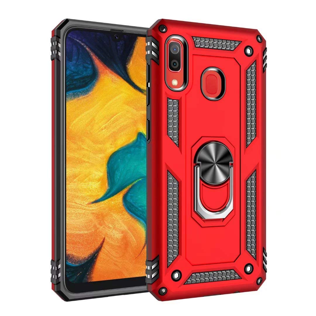 Samsung Galaxy A30 Anti Scratch Rugged Magnetic Car Mount Ring Case Heavy Duty Case Cover (Red)