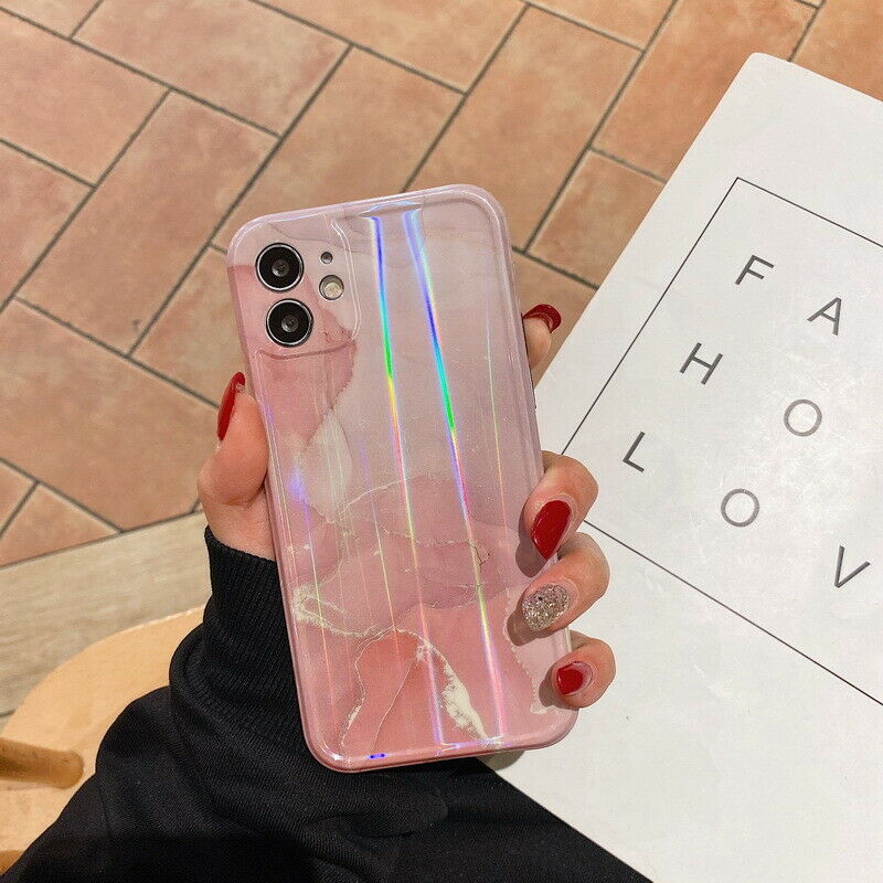 For iPhone 12 Pro Max Soft Slim Case Silicone Marble Shockproof Laser Clear Cover