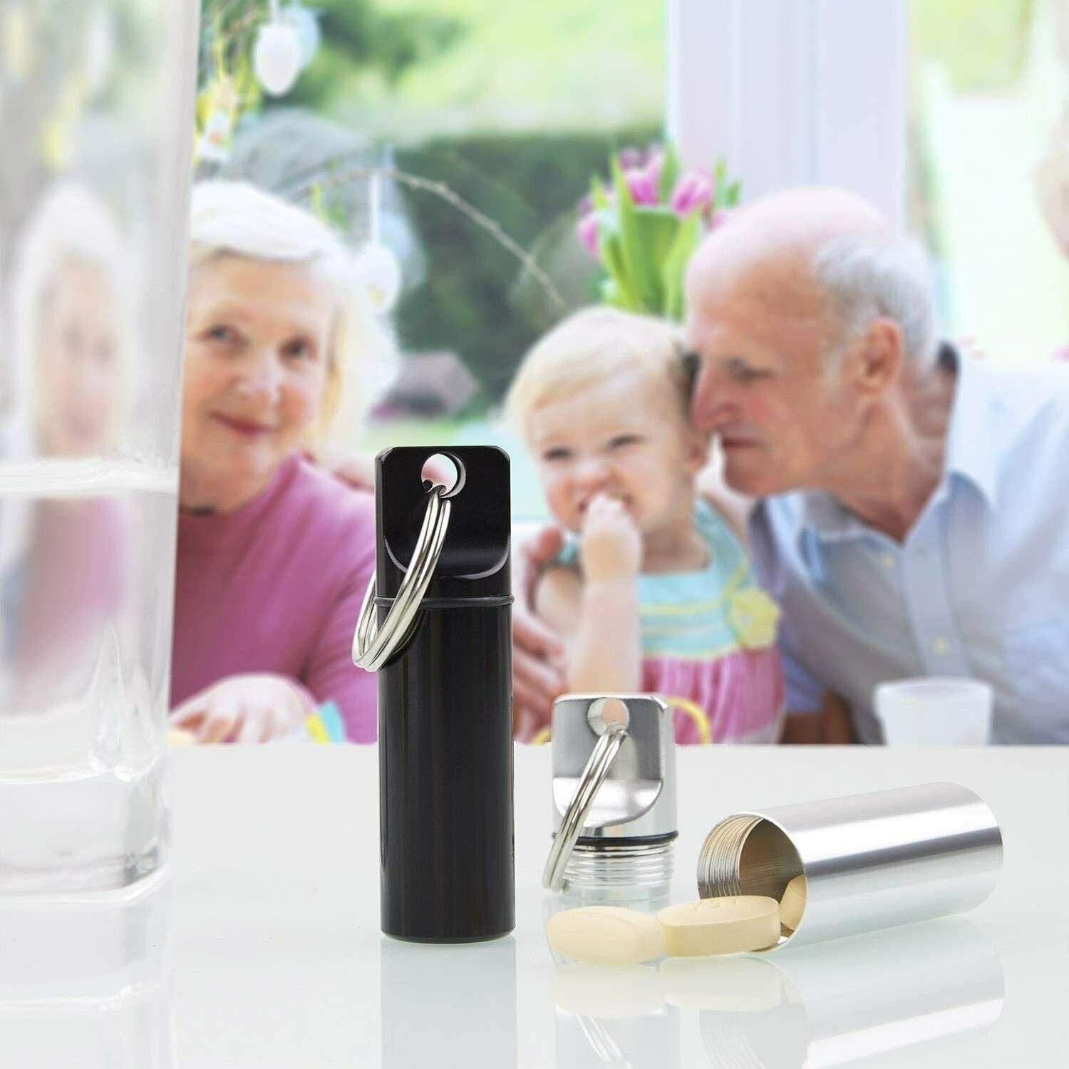 Mini Small Aluminum Pill Box Container Bottle Keyring Stash Waterproof Organiser