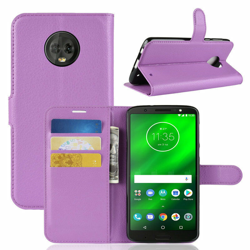 Premium Leather Wallet Flip Case Cover For Motorola Moto G6 Play