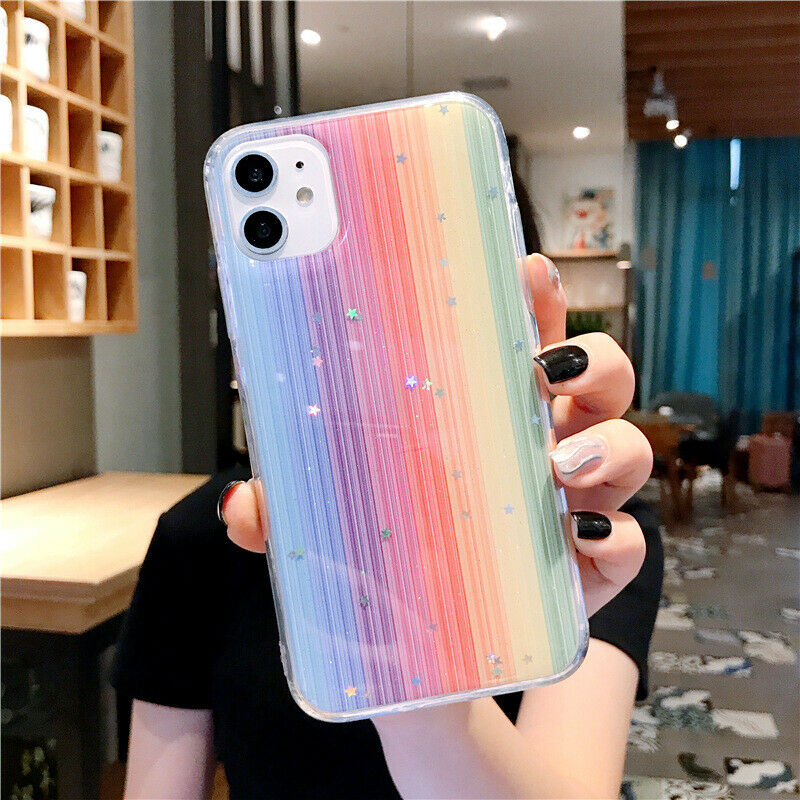 For iPhone 12 Rainbow Case MAXSHIELD Soft TPU Glitter Shockproof Cover