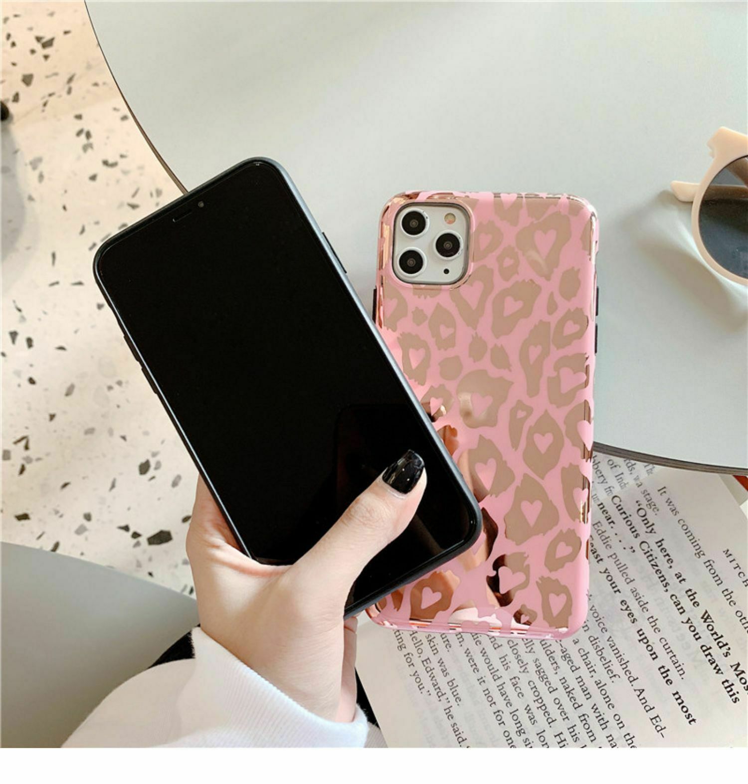 For iPhone 12 leopard Clear Pink Panther Case Slim Shockproof Soft Cover