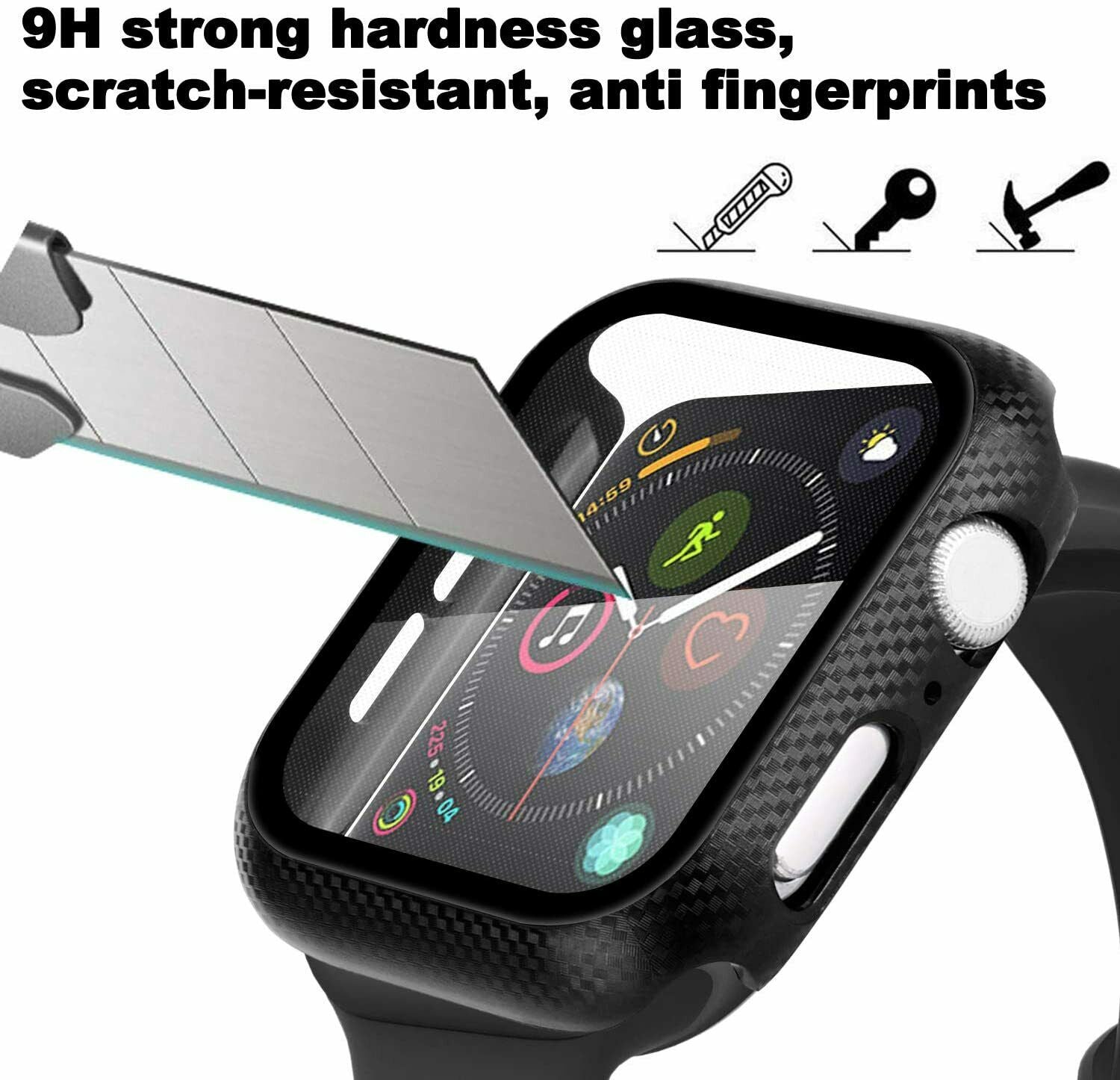 Apple Watch Series SE/6/5/4 44mm 360° TPU Carbon Fiber Full Cover Tempered Glass Case