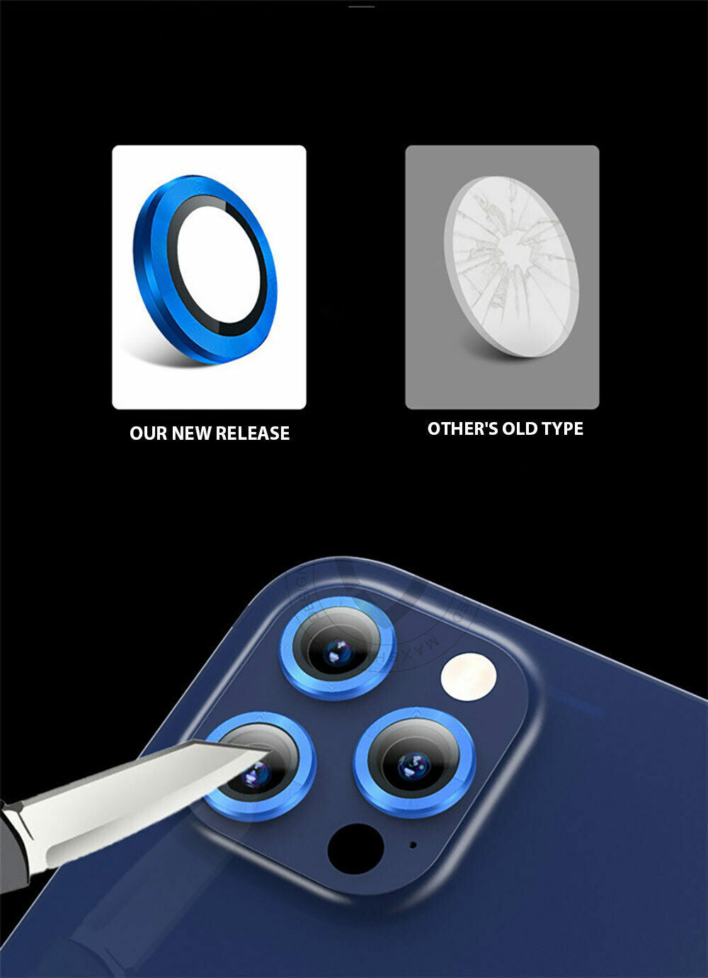 For Apple iPhone 11 Pro Camera Lens Metal Ring Tempered Glass Protector