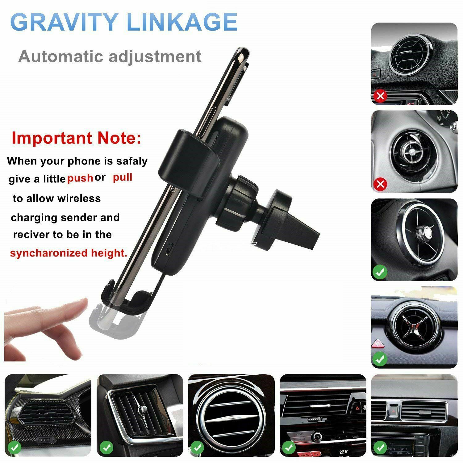 Qi Wireless Fast Charger Car Holder Gravity Mount For iPhone X XS Max S9+ Note 9