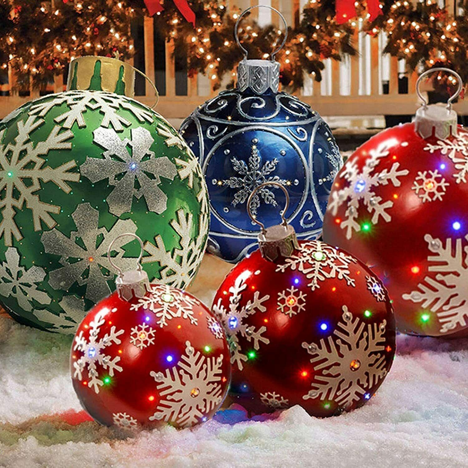 60cm Outdoor PVC Inflatable Ball Toy Christmas Ball Xmas Tree Decor No Lights