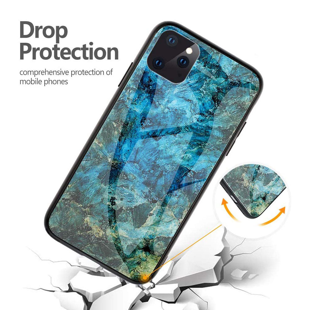 For iPhone 12 Pro Case Shockproof Glass Marble Soft Tough Cover