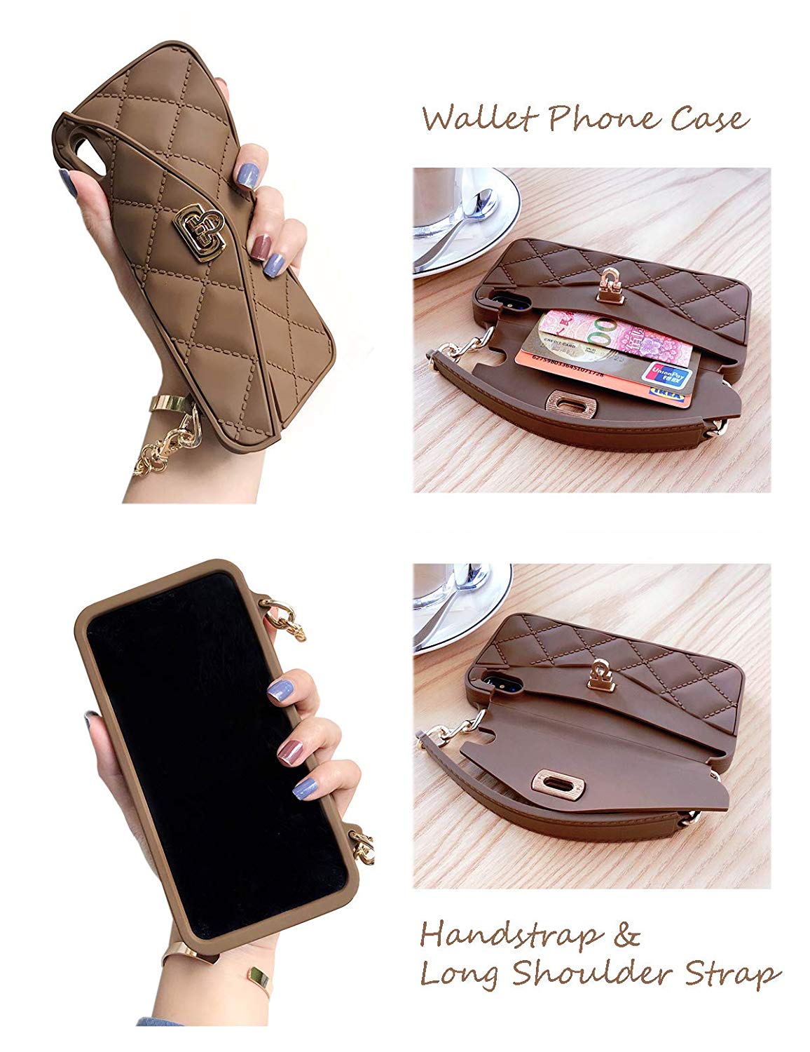 iPhone XS Case Shoulder Strap Card Wallet Silicone Cover