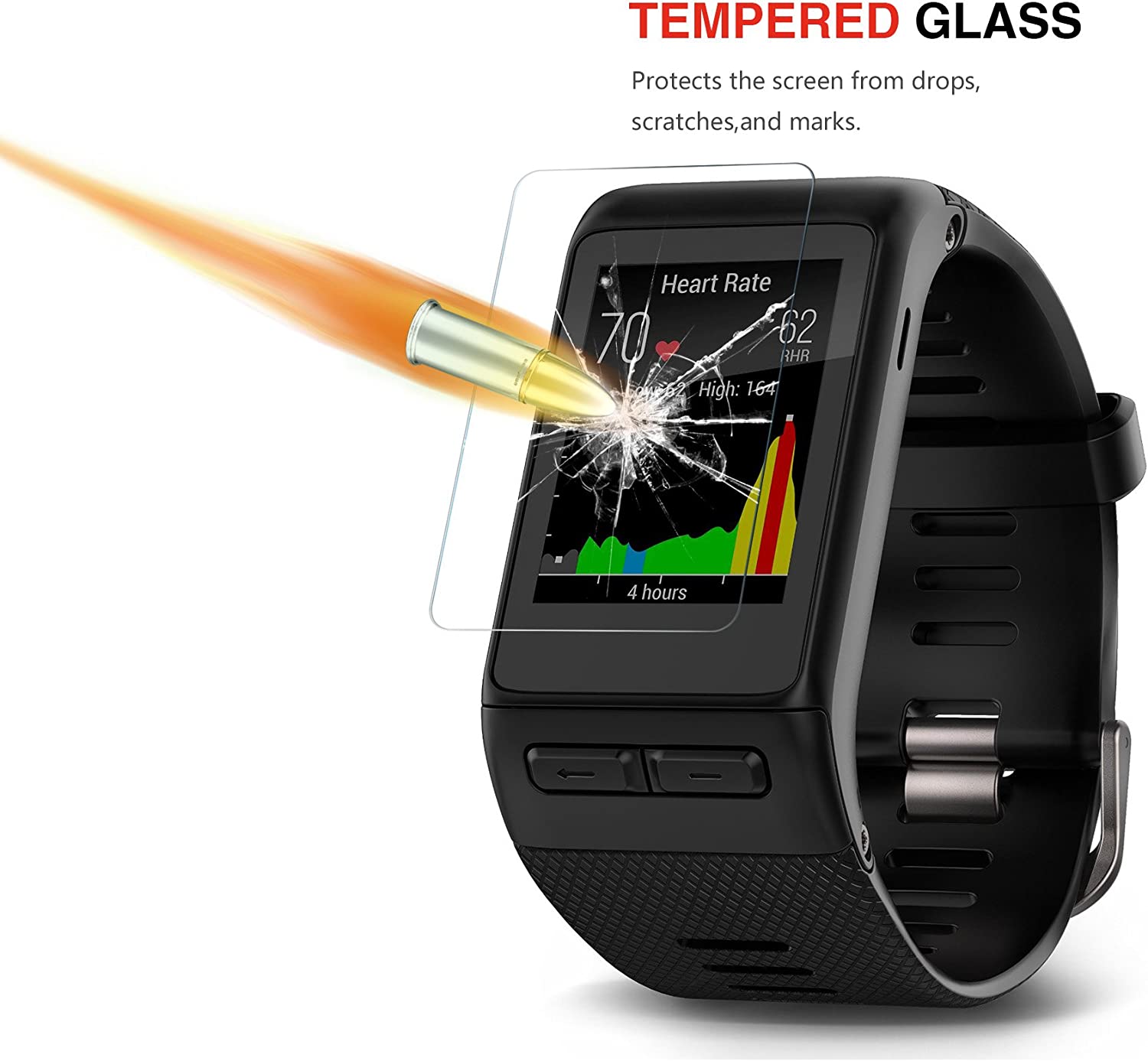 [3 Packs] For Garmin Vivoactive HR Tempered Glass Screen Protector Premium Clear Screen Protective Film